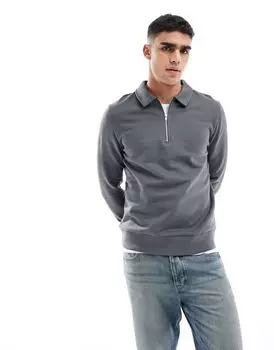 Черный свитшот с воротником и воротником-молнией ASOS DESIGN Standard