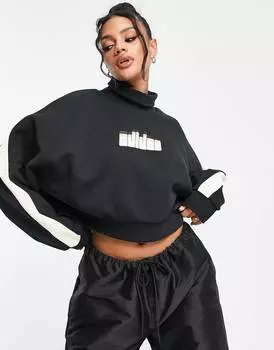 Черный свитшот с высоким воротом в стиле ретро adidas Originals 'ski chic'