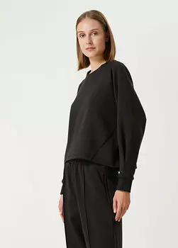Черный свитшот со складками и детальной отделкой с круглым вырезом Beymen