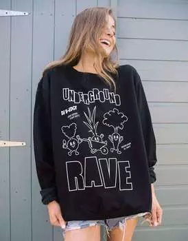 Черный свитшот унисекс с графическим принтом Underground Rave Festival Batch1