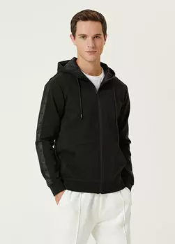 Черный свитшот в полоску с капюшоном и принтом птиц Beymen