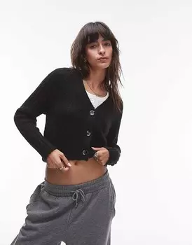 Черный свободный кардиган в рубчик с V-образным вырезом Topshop