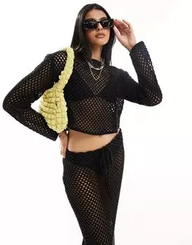 Черный свободный свитер крючком в широкую сетку Miss Selfridge