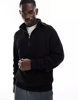 Черный свободный свитер с высоким воротником и короткой молнией ADPT с лакированным принтом