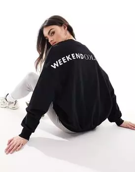 Черный свободный свитшот с большим логотипом на спине ASOS Weekend Collective