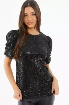 Черный свободный топ с пайетками QUIZ Clothing