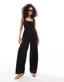 Черный теннисный комбинезон с квадратным вырезом и швами ASOS DESIGN