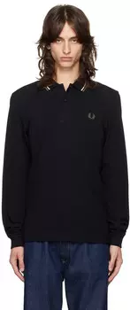 Черный теннисный поло с длинным рукавом с двумя наконечниками Fred Perry