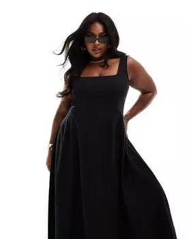 Черный теннисный сарафан макси со швами ASOS DESIGN Curve