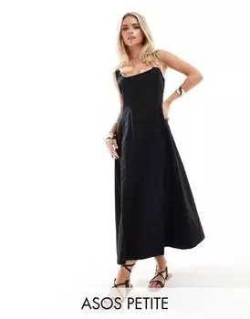 Черный теннисный сарафан макси со швами ASOS DESIGN Petite