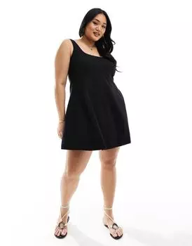 Черный теннисный сарафан мини с прострочкой ASOS Curve