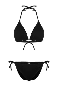Черный текстурированный комплект бикини с треугольными завязками Trendyol