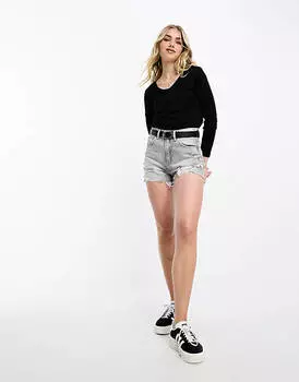 Черный текстурированный топ с v-образным вырезом Pieces