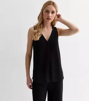 Черный текстурированный топ тонкой вязки на пуговицах спереди New Look, черный