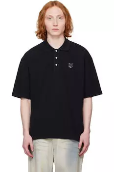 Черный толстый лисий патч большого размера поло Maison Kitsun