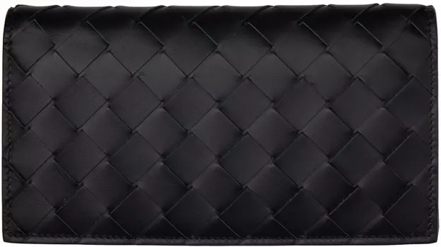Черный тонкий длинный кошелек Bottega Veneta