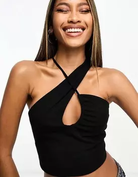 Черный топ ASOS DESIGN – с перекрещенным бретелем через шею и вырезом-капля