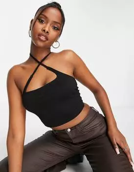 Черный топ-бандо с квадратным вырезом и перекрестными ремешками ASOS DESIGN