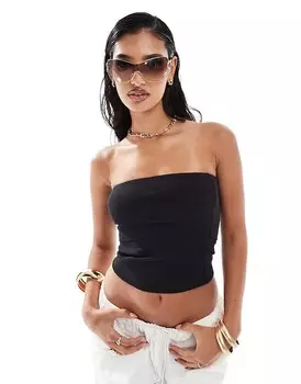 Черный топ-бандо со складками в рубчик ASOS DESIGN