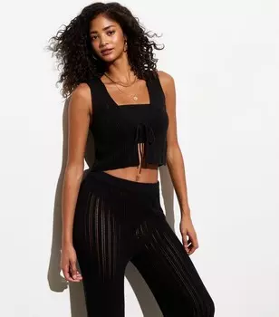 Черный топ без рукавов из смесового хлопка с завязкой спереди в стиле пуантелле New Look, черный