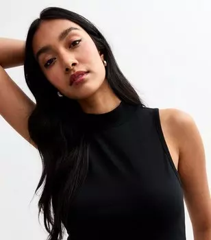 Черный топ без рукавов с высоким воротником New Look, черный