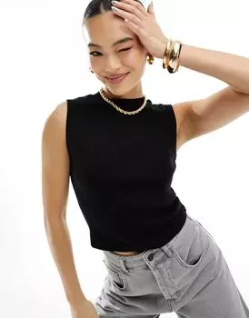 Черный топ без рукавов в рубчик River Island Jean Grazer