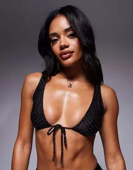 Черный топ-бикини South Beach с заклепками