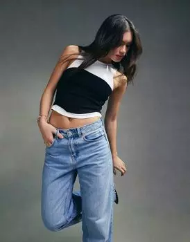 Черный топ-борцовка с контрастной накладкой-корсетом ASOS DESIGN