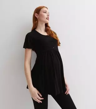 Черный топ для беременных с круглым вырезом и короткими рукавами New Look, черный