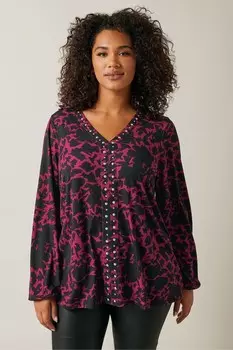 Черный топ из джерси со стразами Evans, красный