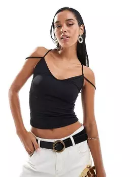 Черный топ из полиамида с перекрестной спинкой Pull&Bear