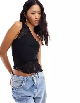 Черный топ из сращенного кружева со сборками ASOS DESIGN