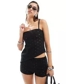 Черный топ-майка с квадратным вырезом COLLUSION в рубчик - часть комплекта