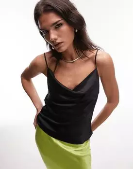 Черный топ-майка с воротником-хомутом Topshop