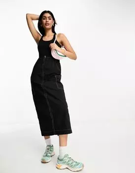 Черный топ-майка в рубчик с овальным вырезом, платье-карго и юбка ASOS DESIGN 2 в 1 черного цвета с контрастной строчкой