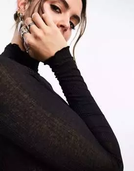 Черный топ Monki с высоким воротником и длинными рукавами