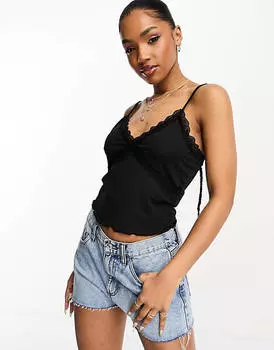 Черный топ на бретельках с кружевными вставками Vero Moda