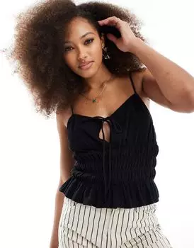 Черный топ на бретельках со сборками ASOS DESIGN