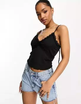 Черный топ на бретельках Vero Moda с кружевной вставкой