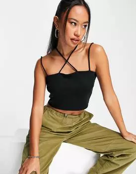 Черный топ на бретелях с перекрестными бретельками Topshop Premium Basic