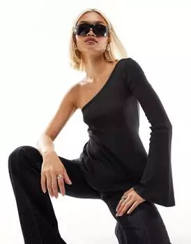 Черный топ на одно плечо с длинными рукавами Monki, цвет 90-х
