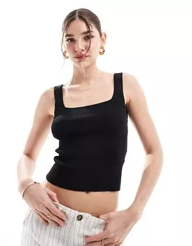 Черный топ Pimkie – с квадратным вырезом и ребристой структурой