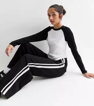 Черный топ реглан с длинными рукавами для девочек New Look, черный