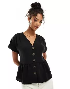 Черный топ с баской и пуговицами спереди ASOS DESIGN