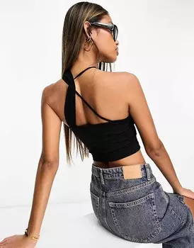 Черный топ с бретельками через плечо ASOS DESIGN
