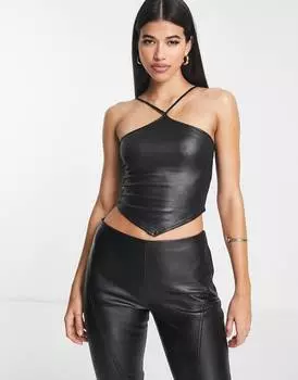 Черный топ с бретельками из искусственной кожи ASOS DESIGN