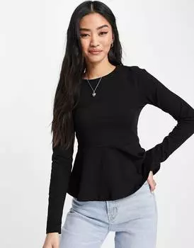 Черный топ с длинными рукавами и баской ASOS DESIGN