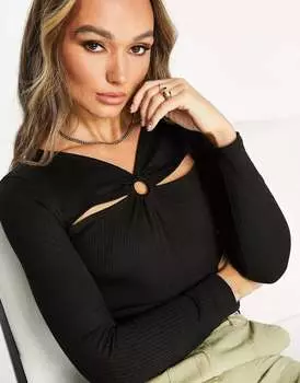 Черный топ с длинными рукавами и деталью спереди Vero Moda