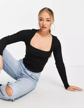 Черный топ с длинными рукавами и квадратным вырезом ASOS DESIGN