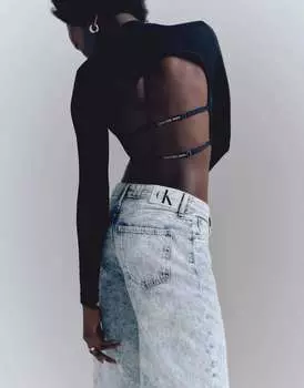 Черный топ с длинными рукавами и лямками на спине Calvin Klein Jeans
